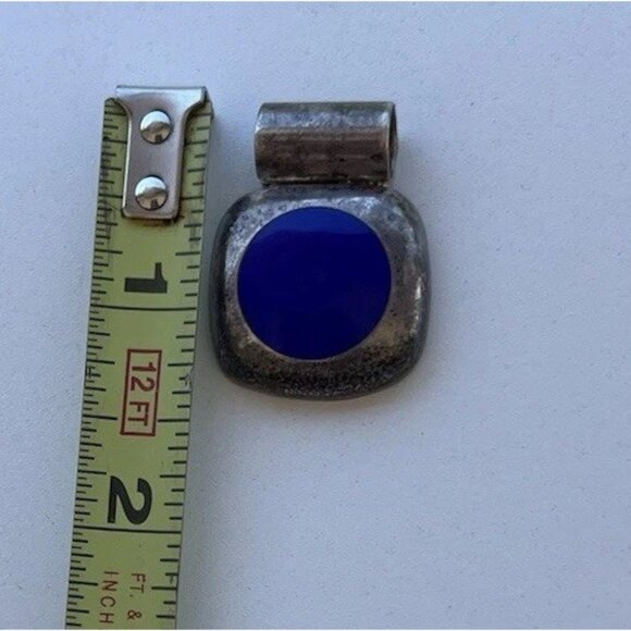 Sterling Silver 925 Blue Lapis Lazuli Square Pendant TC113 Signed Mexico - Picture 7 of 10